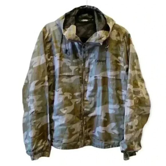OSIRIS Mens Windbreaker Jacket Hood Lightweight Green Camo Print Size Small - Picture 1 of 16